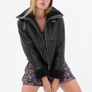 NEW Gap Vegan Leather Sherpa-Trim Jacket